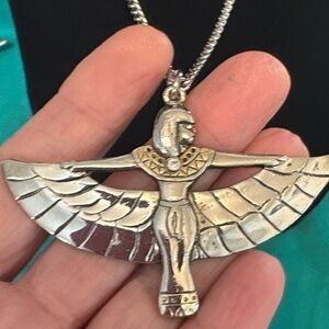 Silver Tone Isis Egyptian Goddess Necklace